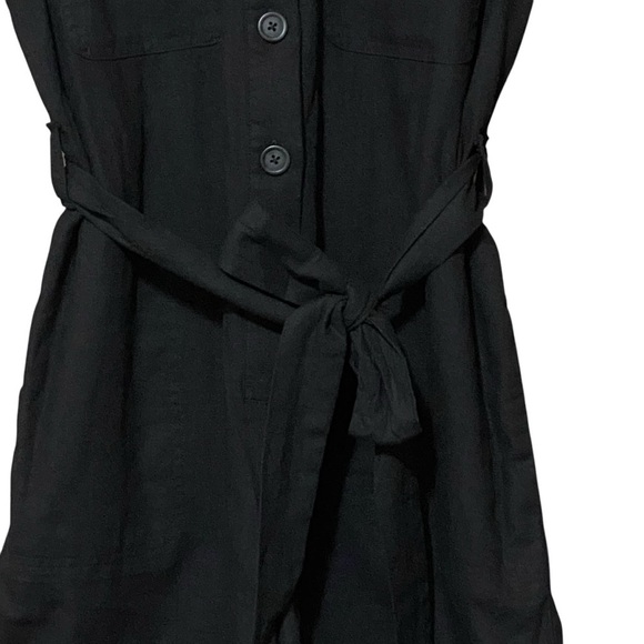 Matty M Linen Blend Button Front Romper L Black Belted Multi Pocket NWT - Picture 5 of 7